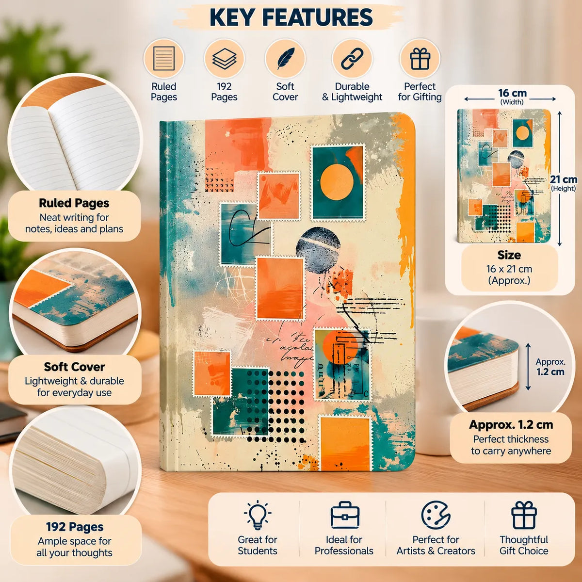 Abstract Postcard Collage Ruled Notebook, 192 Pages