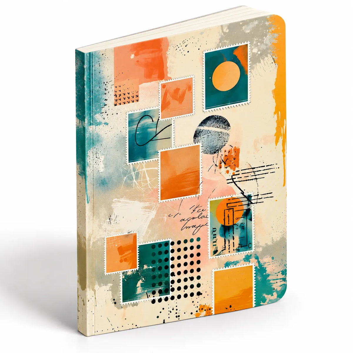 Abstract Postcard Collage Ruled Notebook, 192 Pages