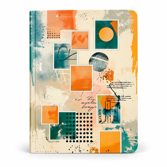 Abstract Postcard Collage Ruled Notebook, 192 Pages