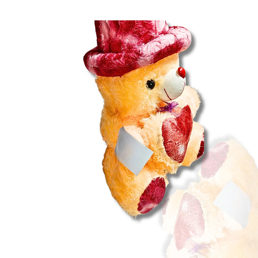 Peach Teddy Bear with Red Heart & Velvet Red Hat | Soft Plush Teddy Bear Toy for Kids, Girlfriend, Birthday & Valentine's Gift