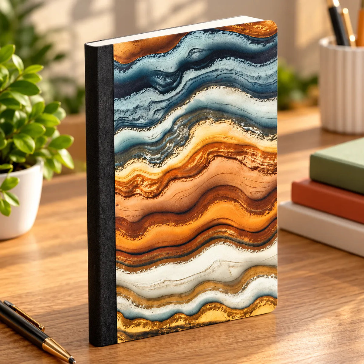 Agate Marble Wave Notebook – 192 Pages | A5-Style Compact Ruled Notebook