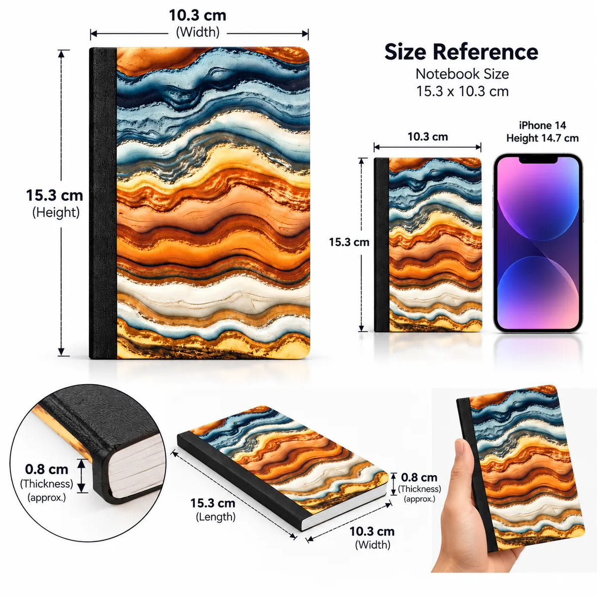 Agate Marble Wave Notebook – 192 Pages | A5-Style Compact Ruled Notebook