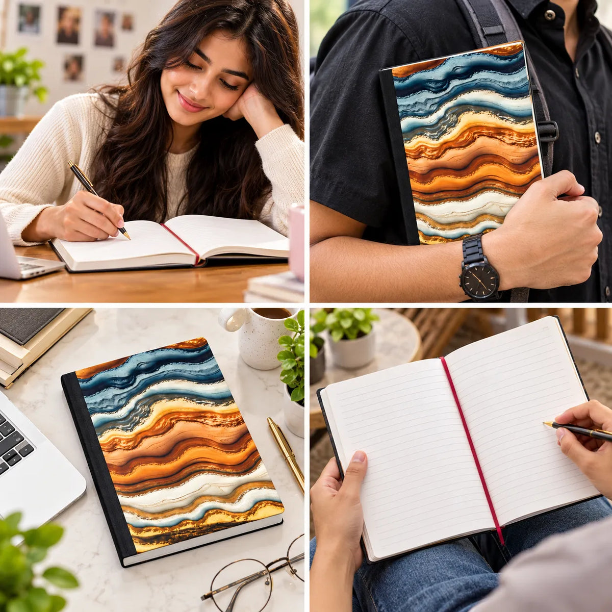 Agate Marble Wave Notebook – 192 Pages | A5-Style Compact Ruled Notebook