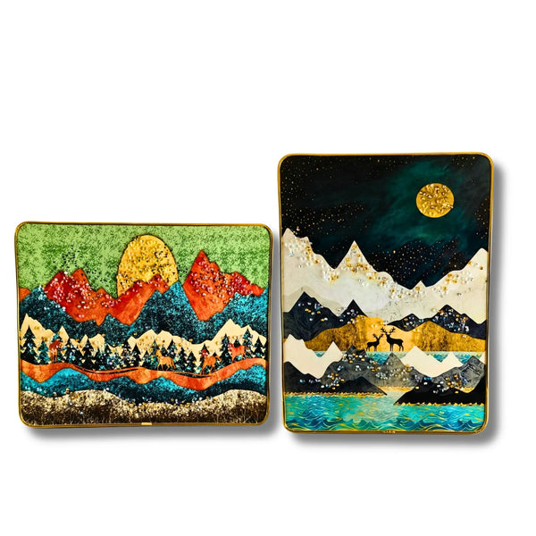 Set of 2 Modern 3D Crystal and Bead Landscape Frames |