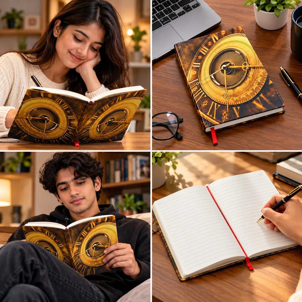 Antique Golden Clockwork Hardcover Ruled Notebook – 16 × 21 cm