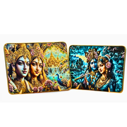Aura of Braj: Premium 3D Stone Radha Krishna Photo Frames (Set of 2) 23x30 cm