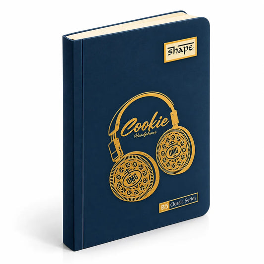 Shape B5 Classic Series – Cookie Headphone Golden Design Unruled Notebook, 192 Pages