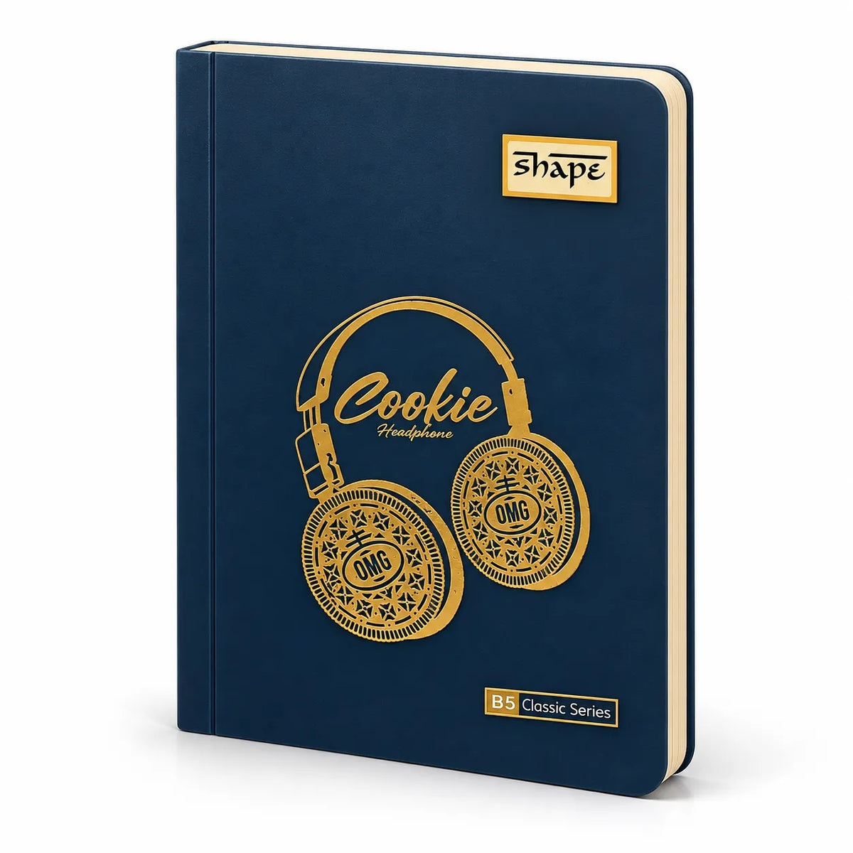 Shape B5 Classic Series – Cookie Headphone Golden Design Unruled Notebook, 192 Pages