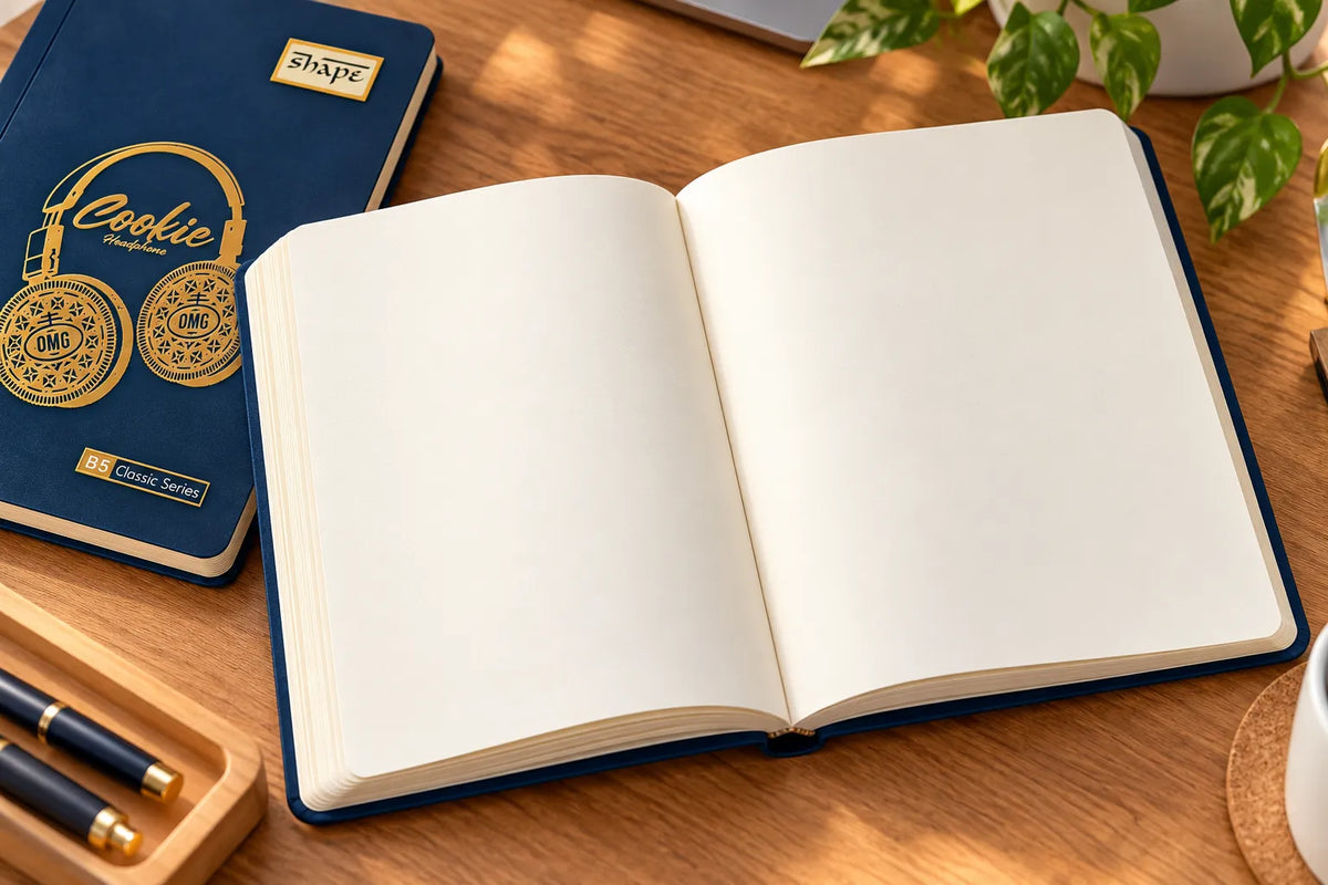 Shape B5 Classic Series – Cookie Headphone Golden Design Unruled Notebook, 192 Pages