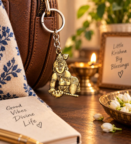 Bal Gopal Krishna Keychain | Religious Spiritual Keychain for Car, Bike, Bag, Purse & Gifting