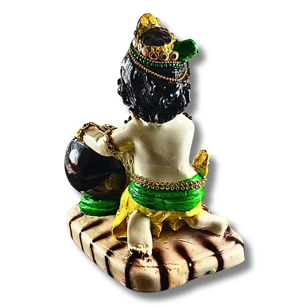 White Makhan Chor Krishna Idol | Decorative Baal Gopal Statue with Gemstone Detailing