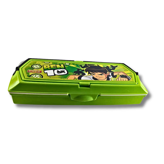Ben 10 Kids Pencil Box with Whiteboard & Stationery Organizer | Multi-Compartment School Pencil Case for Boys | Green Cartoon Pencil Box