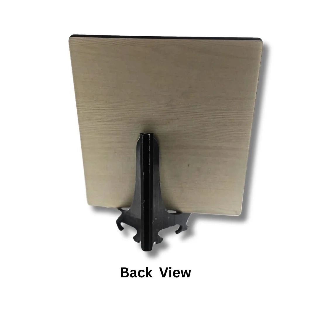 Beige sign stand with black metal bracket on a white background