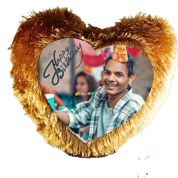 Personalized Happy Birthday Fur Cushion with Photo
