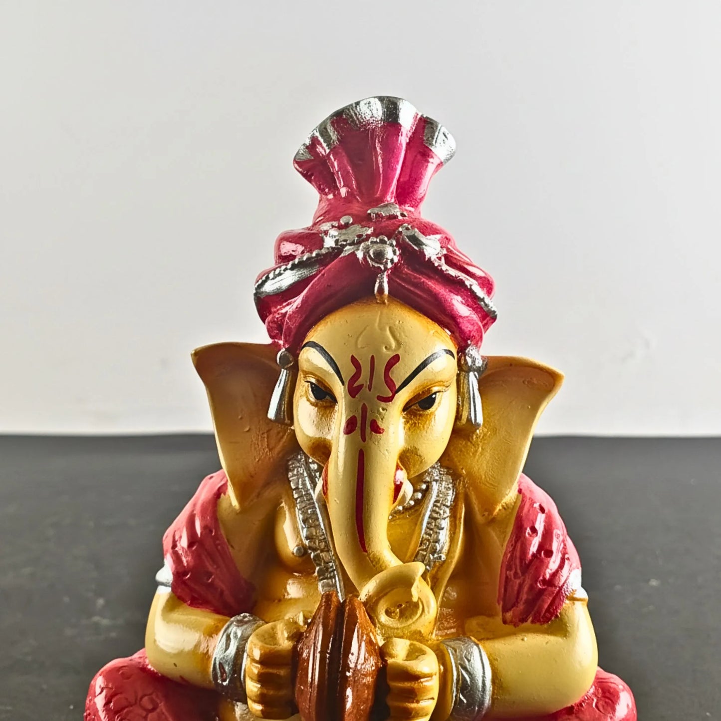 Musical Ganesha Idol Figurine Set | Golden Yellow with Turquoise and Pink, Playing Instruments, 12x8 cm, 2 Pieces
