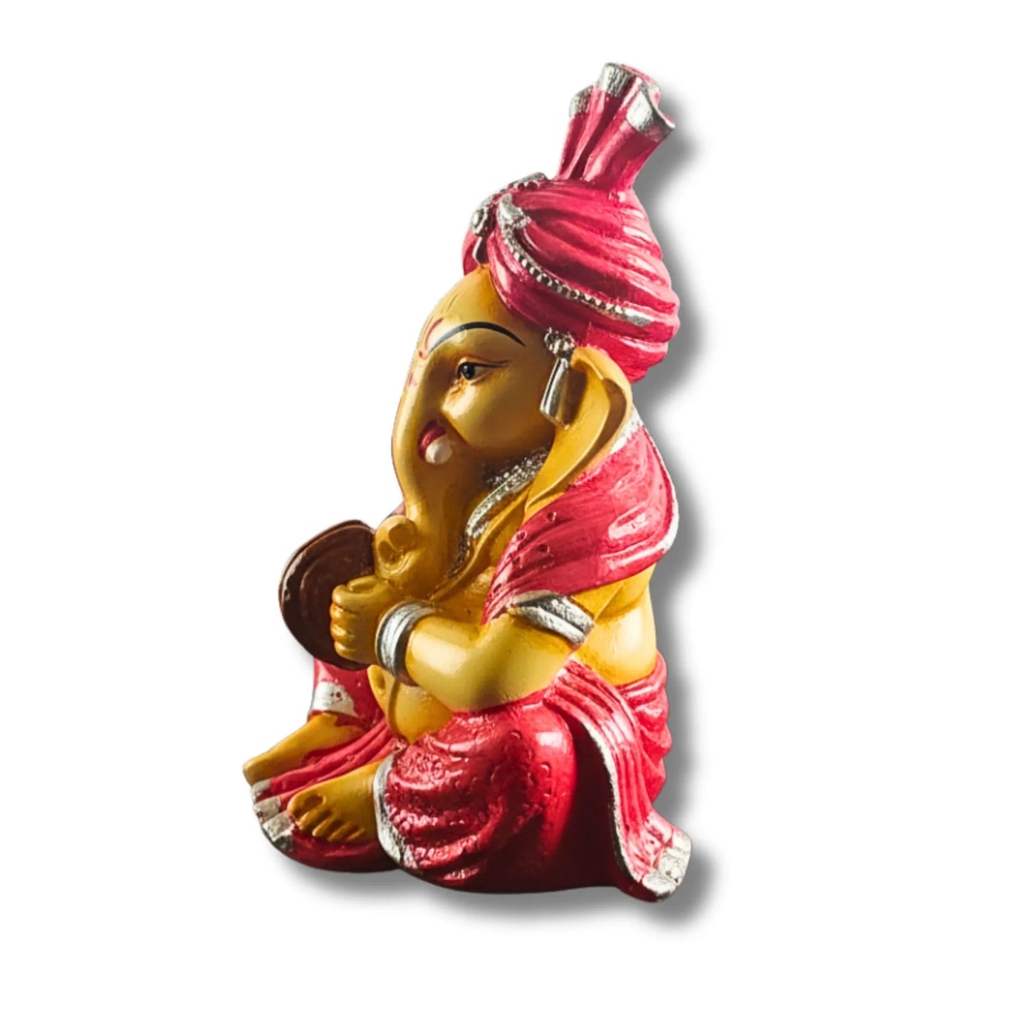 Musical Ganesha Idol Figurine Set | Golden Yellow with Turquoise and Pink, Playing Instruments, 12x8 cm, 2 Pieces