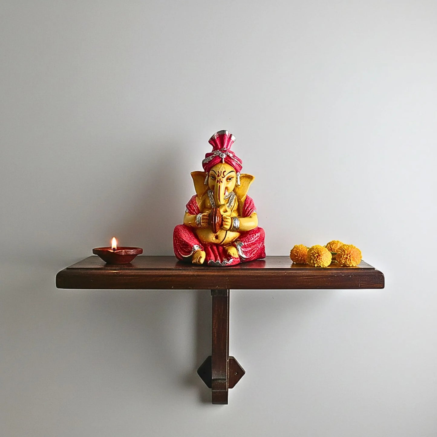 Musical Ganesha Idol Figurine Set | Golden Yellow with Turquoise and Pink, Playing Instruments, 12x8 cm, 2 Pieces