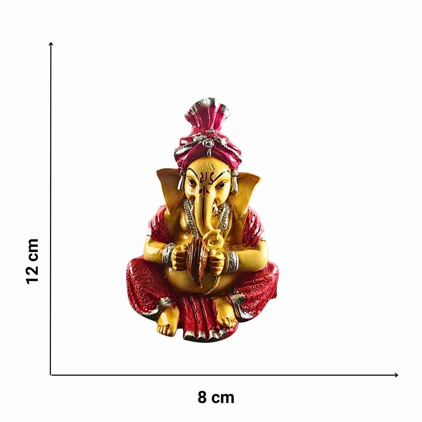 Musical Ganesha Idol Figurine Set | Golden Yellow with Turquoise and Pink, Playing Instruments, 12x8 cm, 2 Pieces