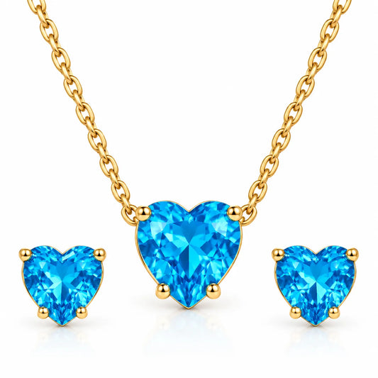 Saadhya Artis Blue Crystal Heart Necklace & Earrings Set for Women & Girls
