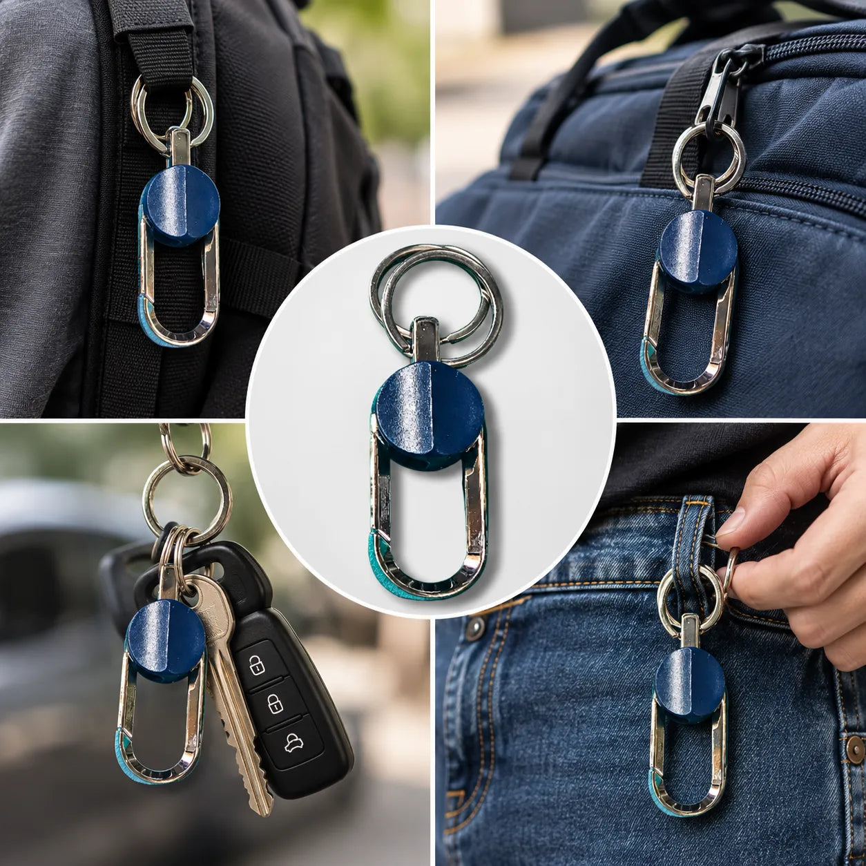 Blue Pivot Carabiner Keychain – Metal Clip Hook Keyring for Bags & Backpacks