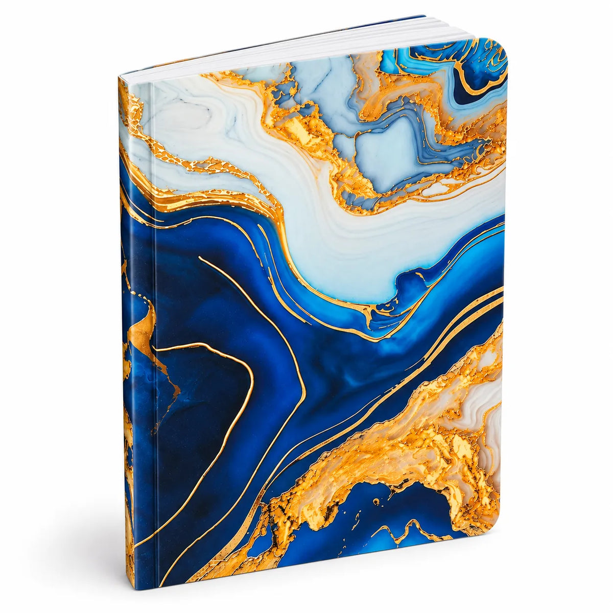 Blue & Gold Marble Spiral-Bound Notebook – 16 × 21 cm, 160 Pages