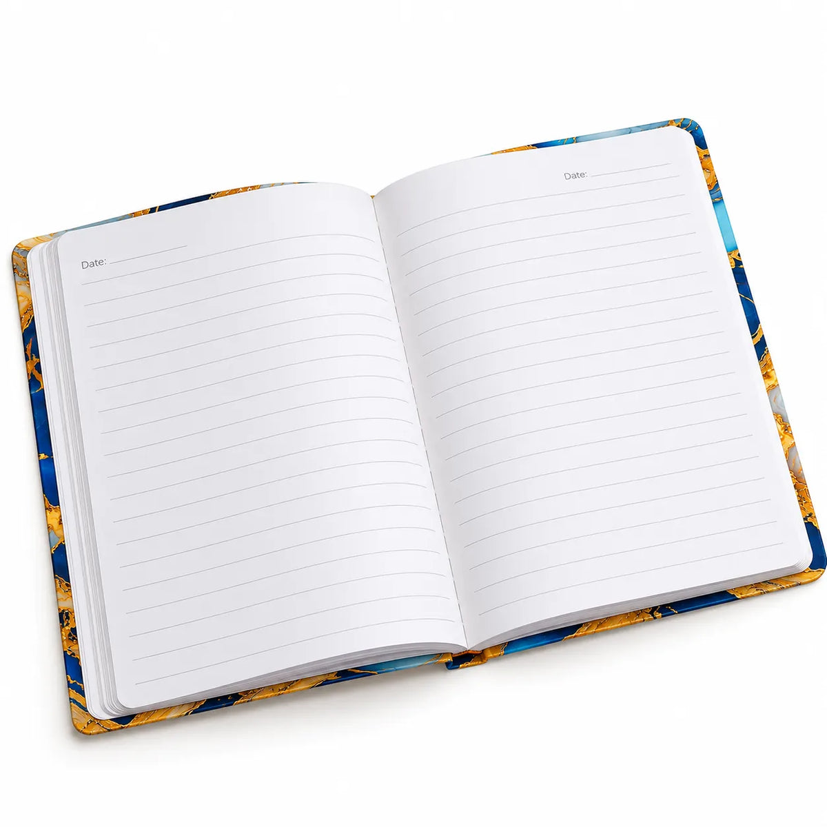 Blue & Gold Marble Spiral-Bound Notebook – 16 × 21 cm, 160 Pages