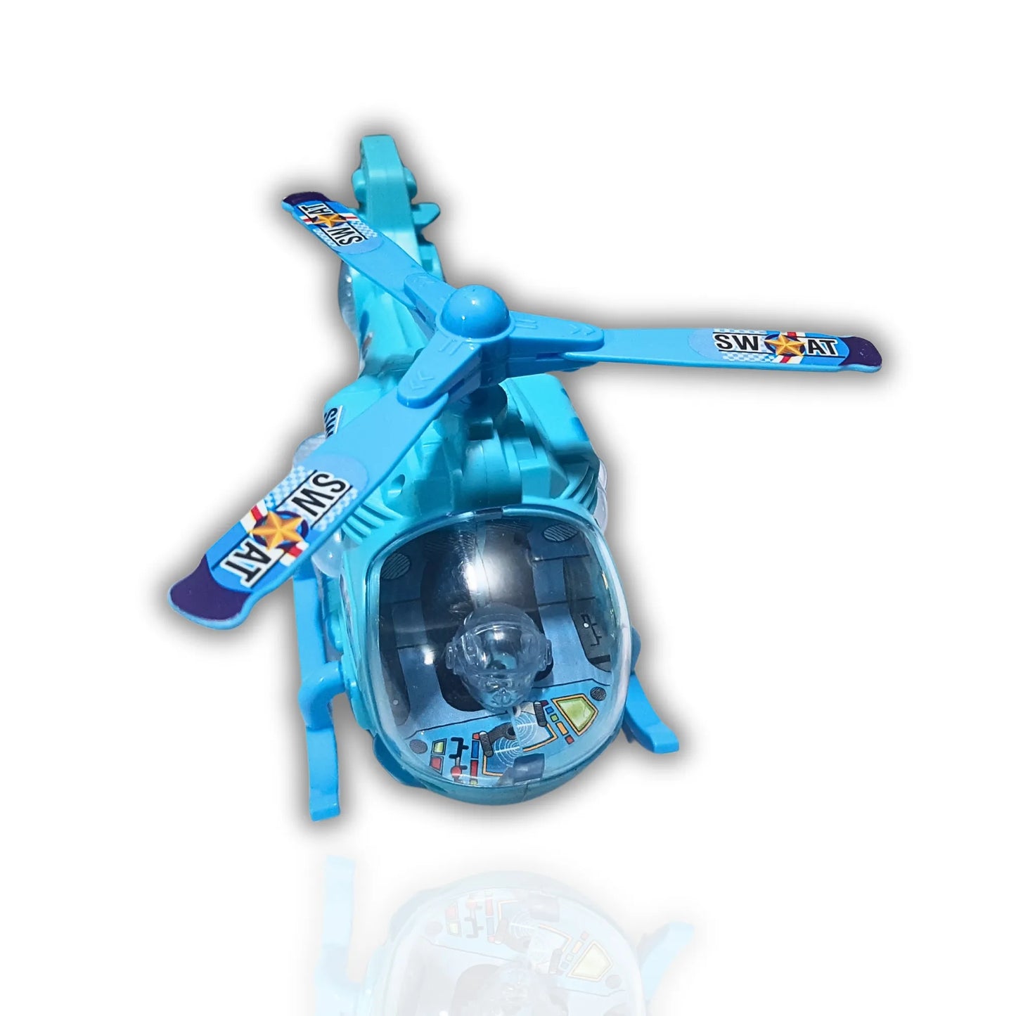 Blue helicopter toy front angle view