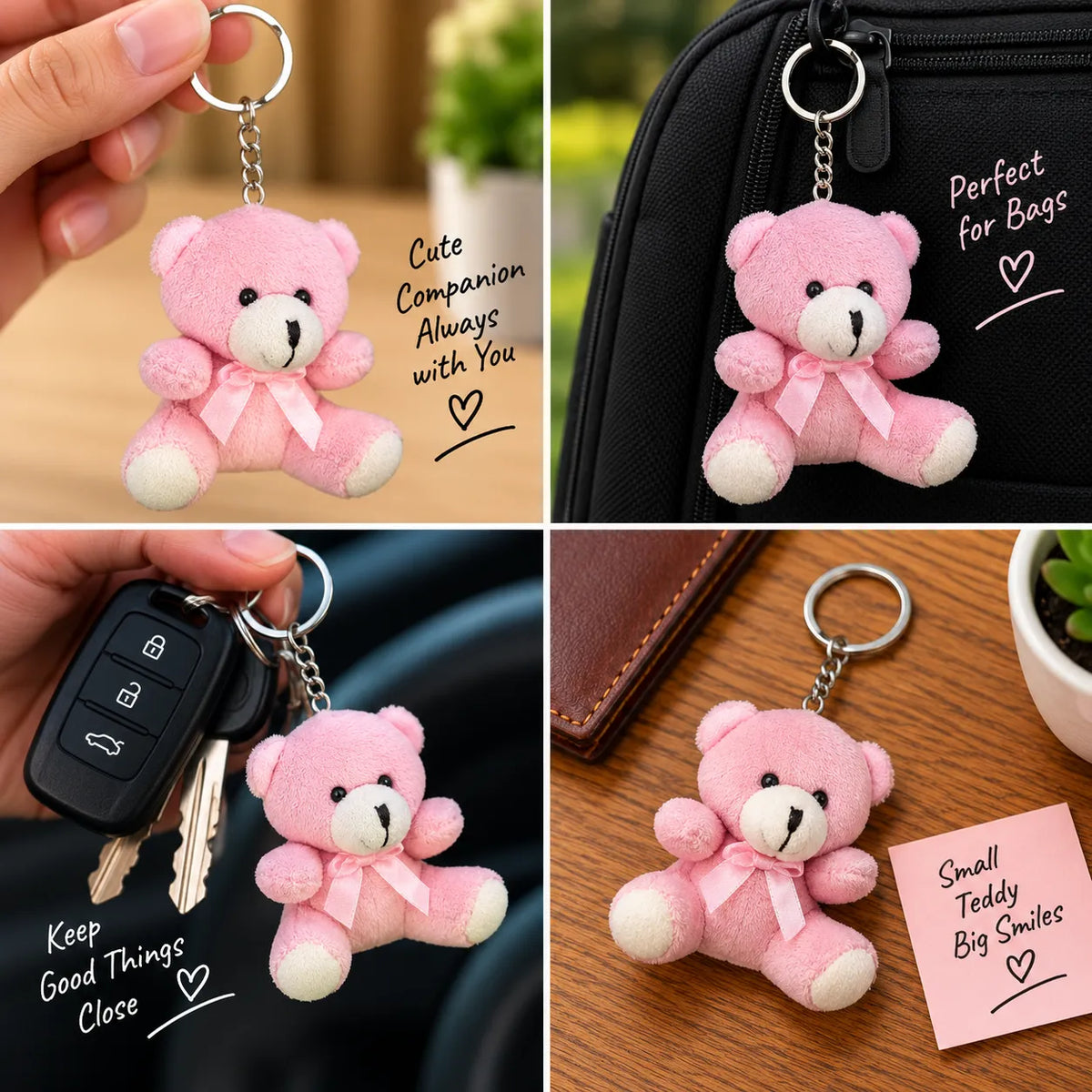 Roselle Cuddle Teddy Plush Keychain with Red Bow & Rose (Copy)