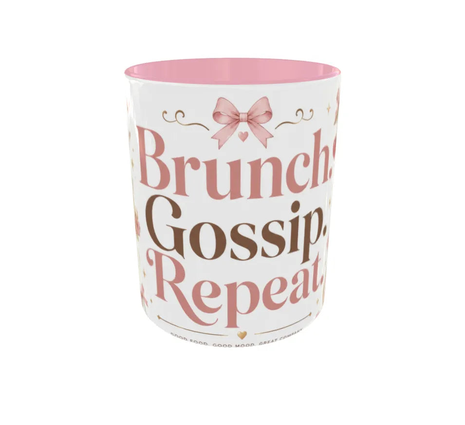 Brunch Gossip Repeat Pink Ceramic Mug