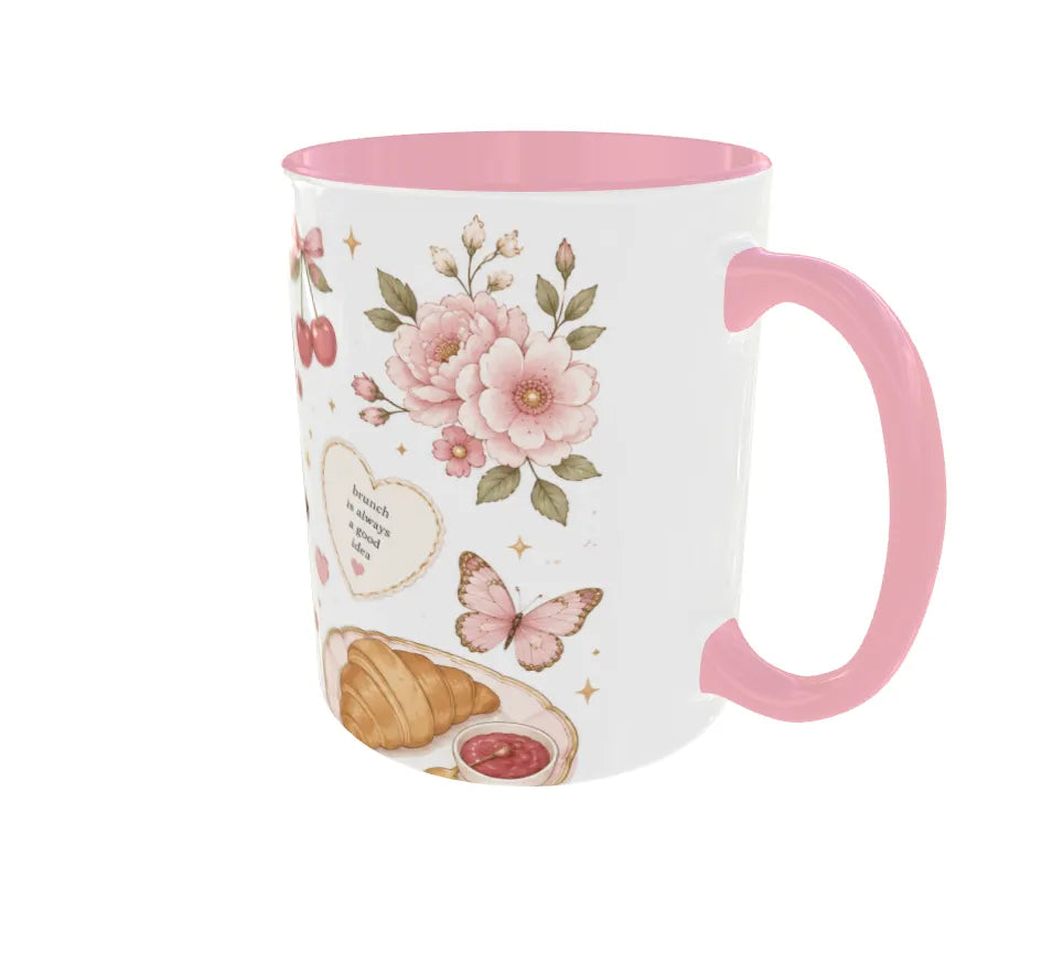 Brunch Gossip Repeat Pink Ceramic Mug
