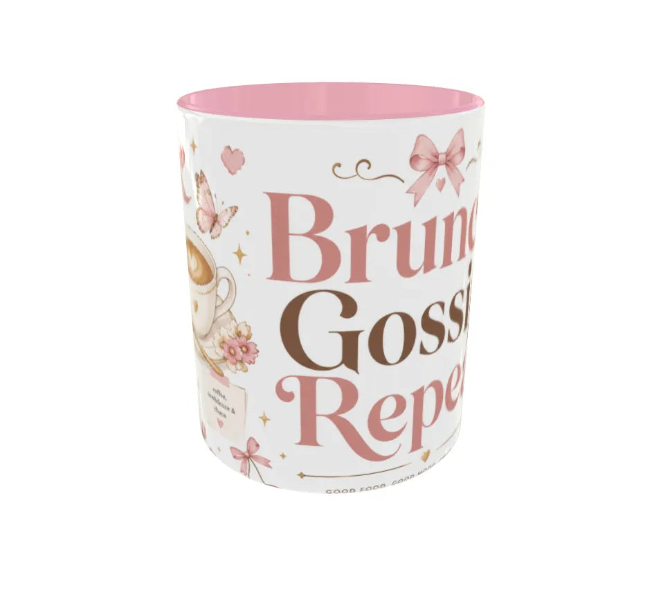 Brunch Gossip Repeat Pink Ceramic Mug