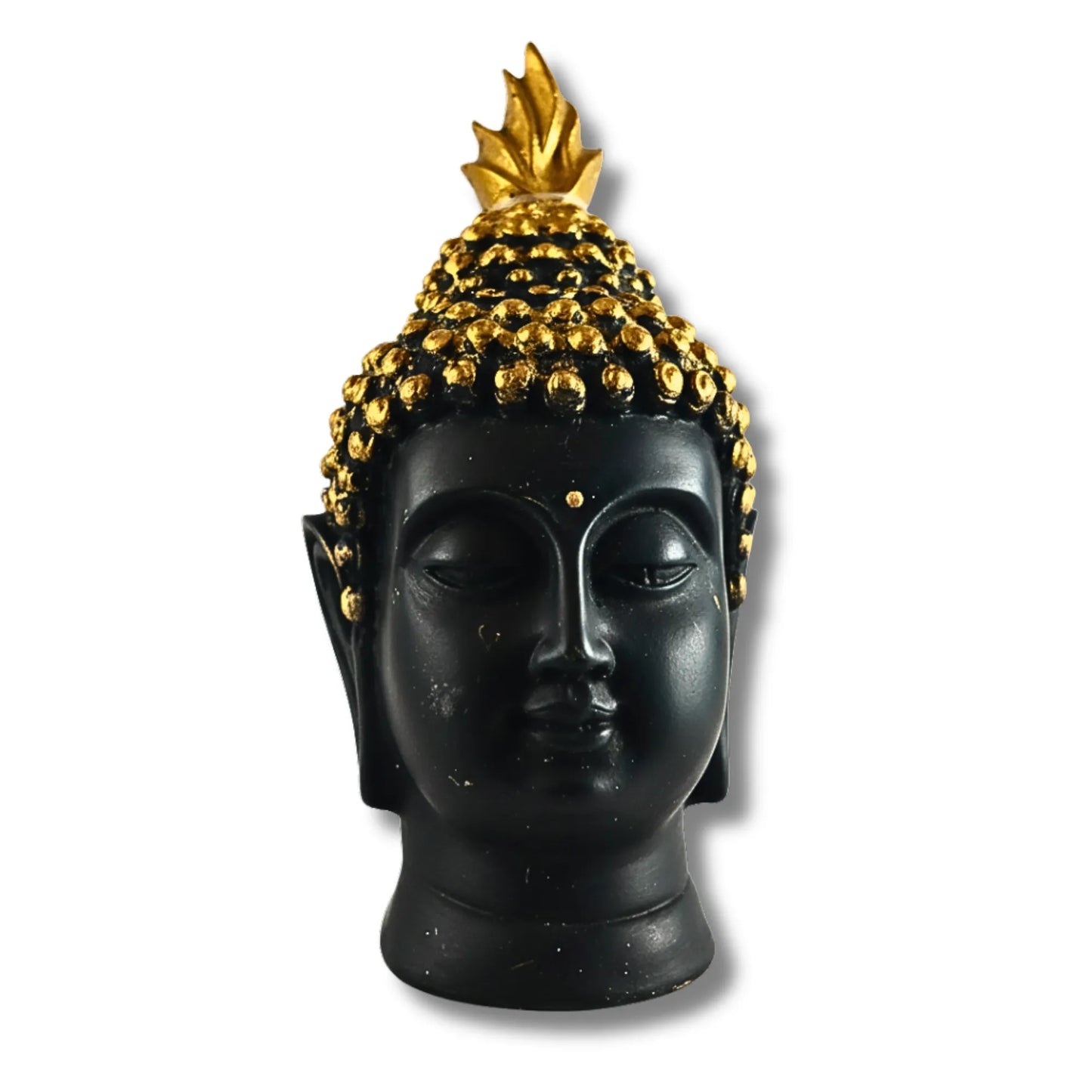 Decorative Buddha Head Idol | 12cm Black and Gold Buddha Face Figurine for Peace & Positivity