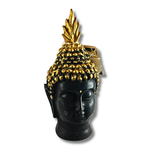 Decorative Buddha Head Idol | 12cm Black and Gold Buddha Face Figurine for Peace & Positivity