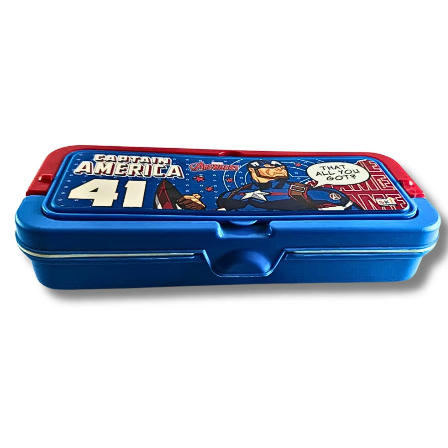 Captain America Pencil Box with Whiteboard & Organizer Tray | Avengers School Pencil Case for Kids | Multi-Compartment Stationery Storage Box