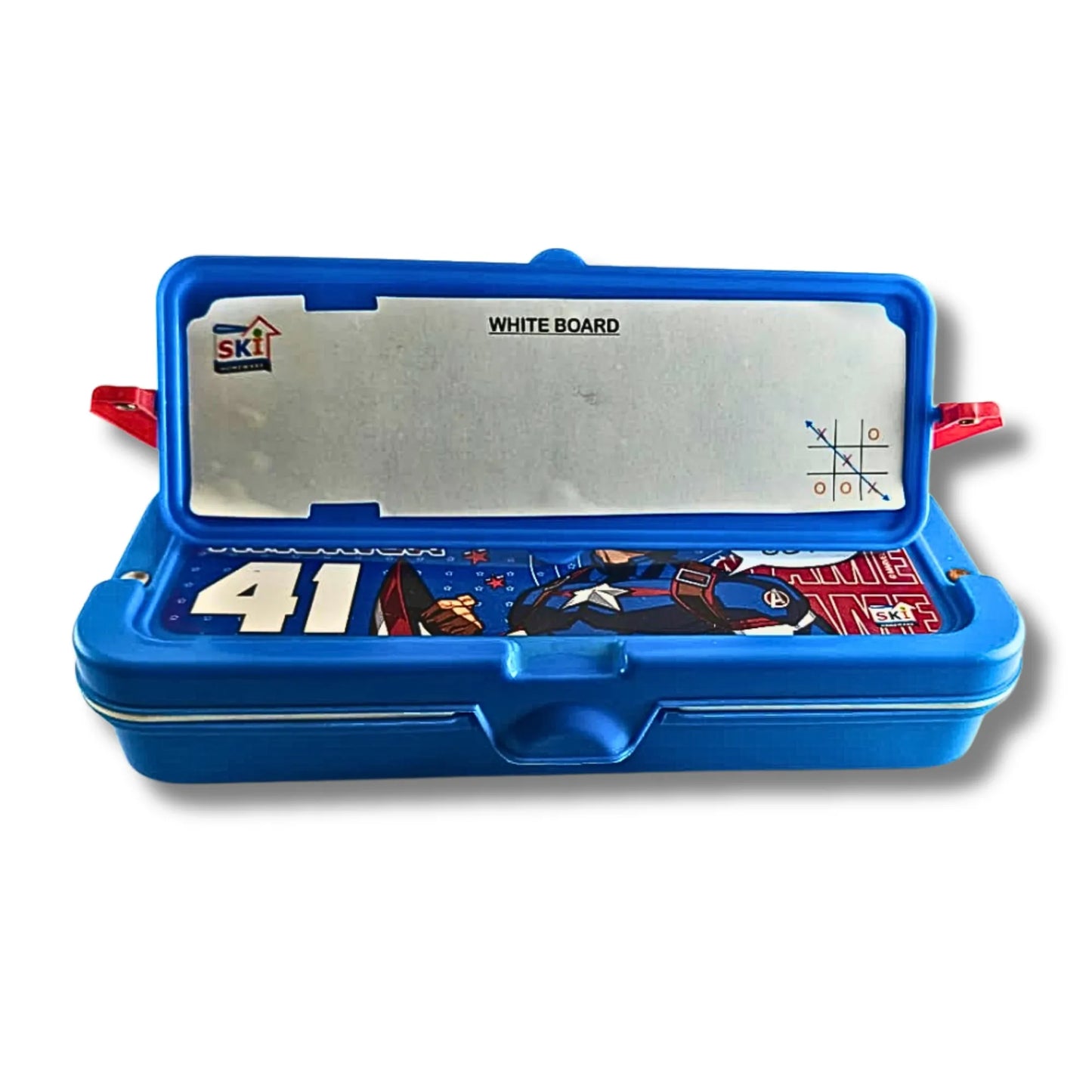 Captain America Pencil Box with Whiteboard & Organizer Tray | Avengers School Pencil Case for Kids | Multi-Compartment Stationery Storage Box