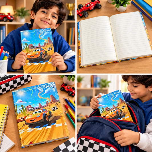 🏎️ Cartoon Racing Car Theme Ruled Notebook – 13 × 18 cm, 192 Pages