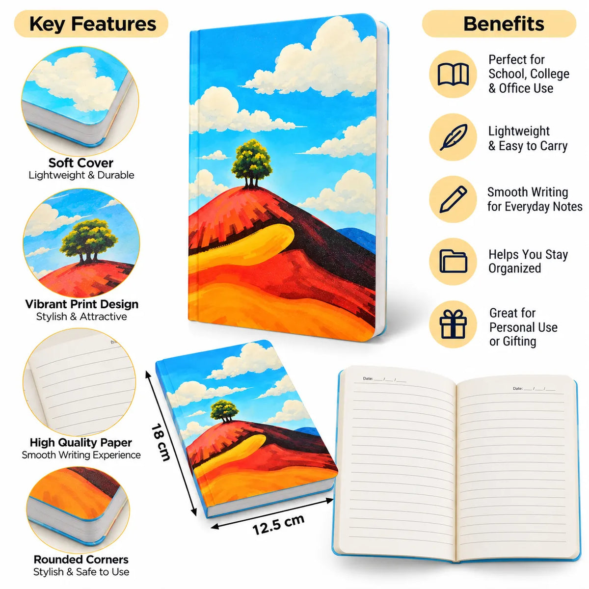 Artistic Landscape Tree Notebook | Ruled Diary for Students, Office & Everyday Writing