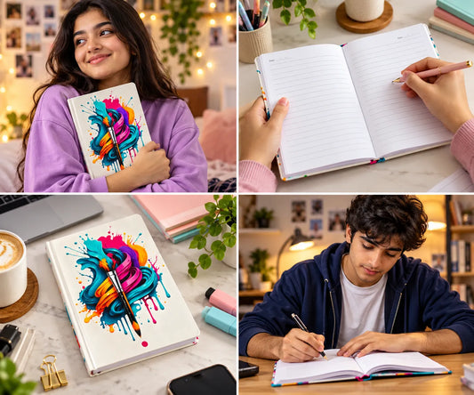Colorful Paintbrush Splash Hard Cover Ruled Notebook – 18 × 24 cm