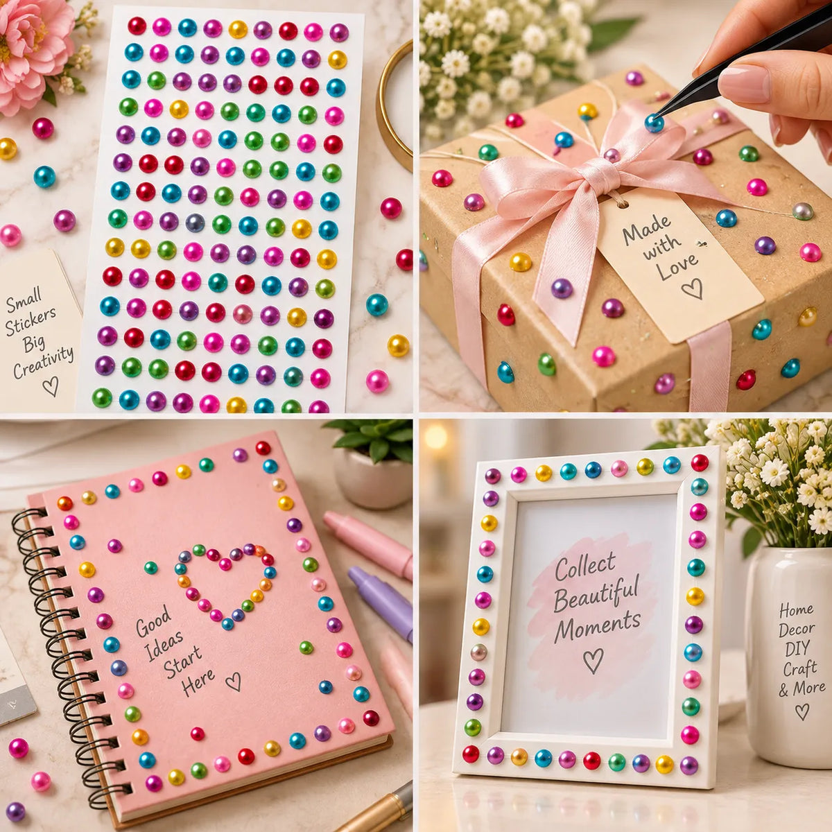 Colorful Pearl Self-Adhesive Stickers for DIY Crafts – Small & Big | Saadhya Kraafts