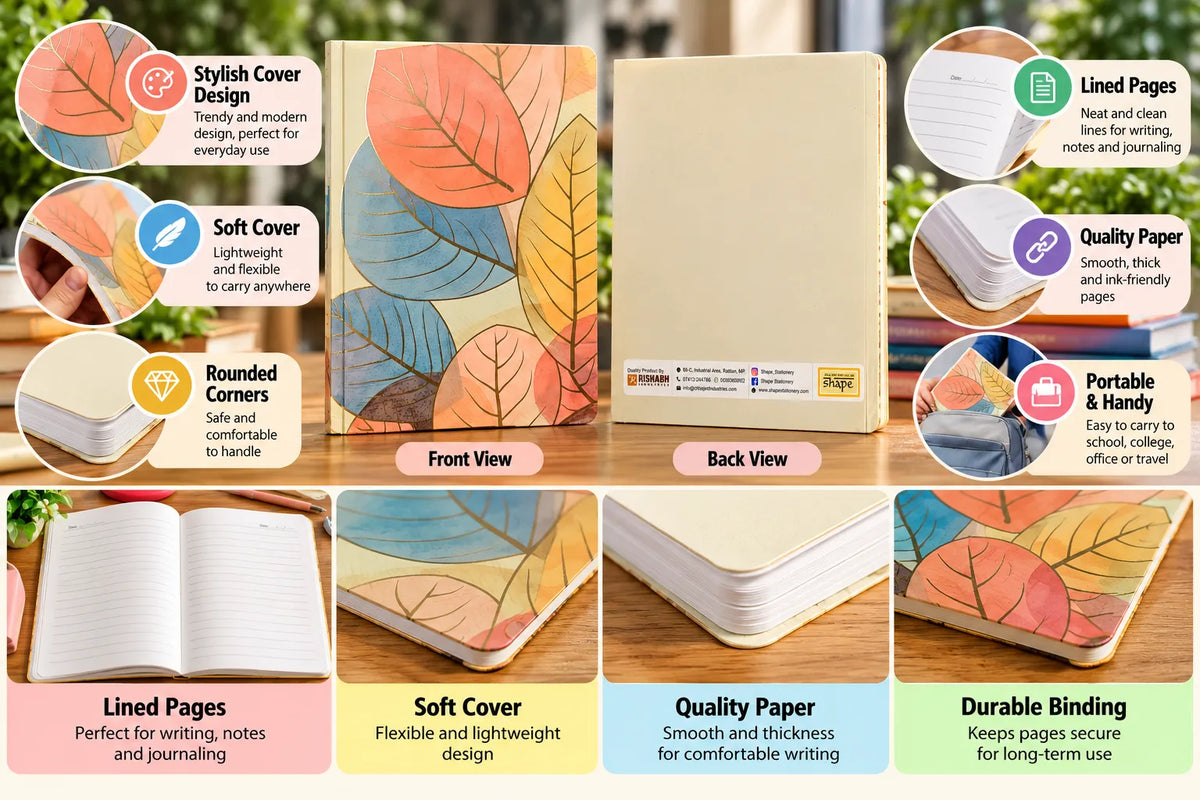 Colourful Botanical Leaf Softcover Notebook – A5 Lined Journal for Notes, Journaling & Everyday Writing
