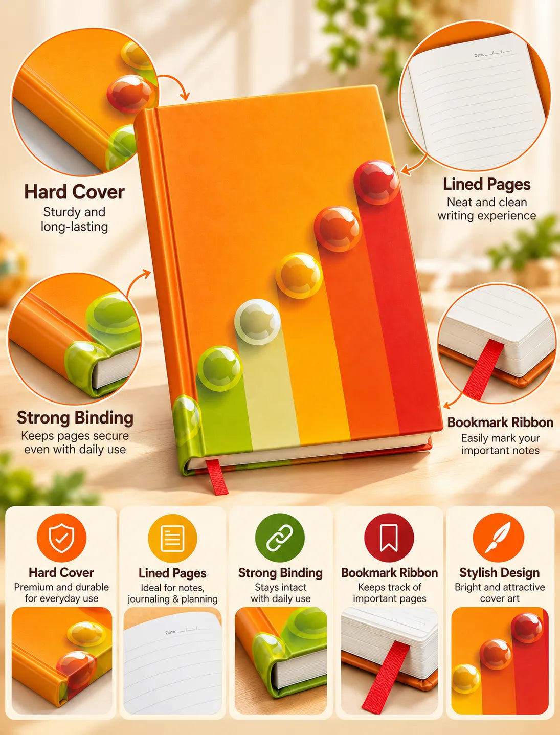 Colourful Bubble Design Hard Cover Notebook – Ruled Journal | 124 & 192 Pages