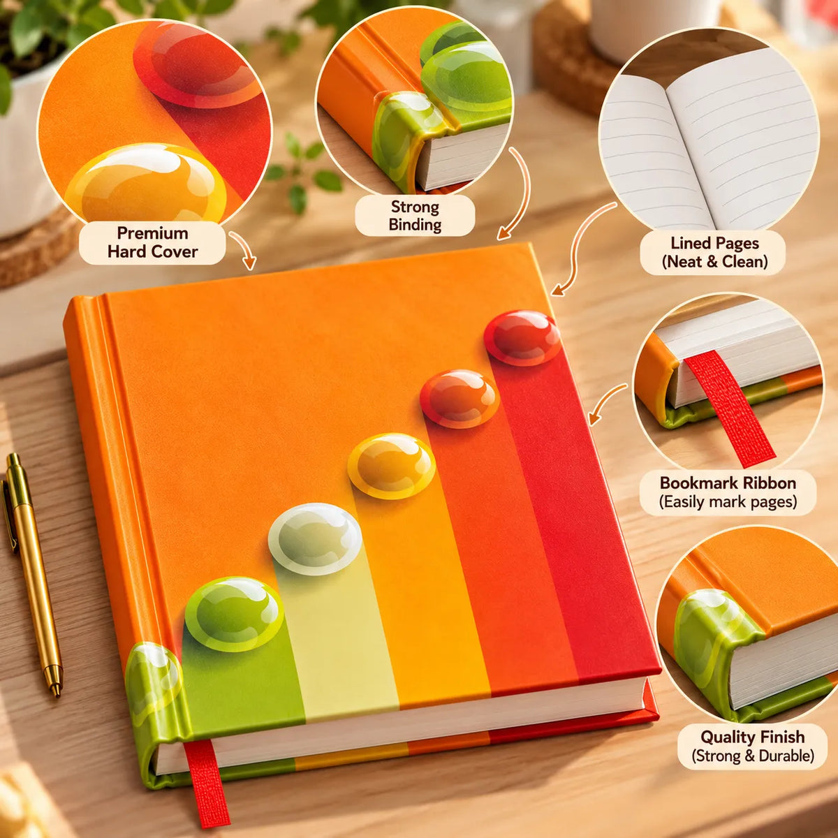 Colourful Bubble Design Hard Cover Notebook – Ruled Journal | 124 & 192 Pages