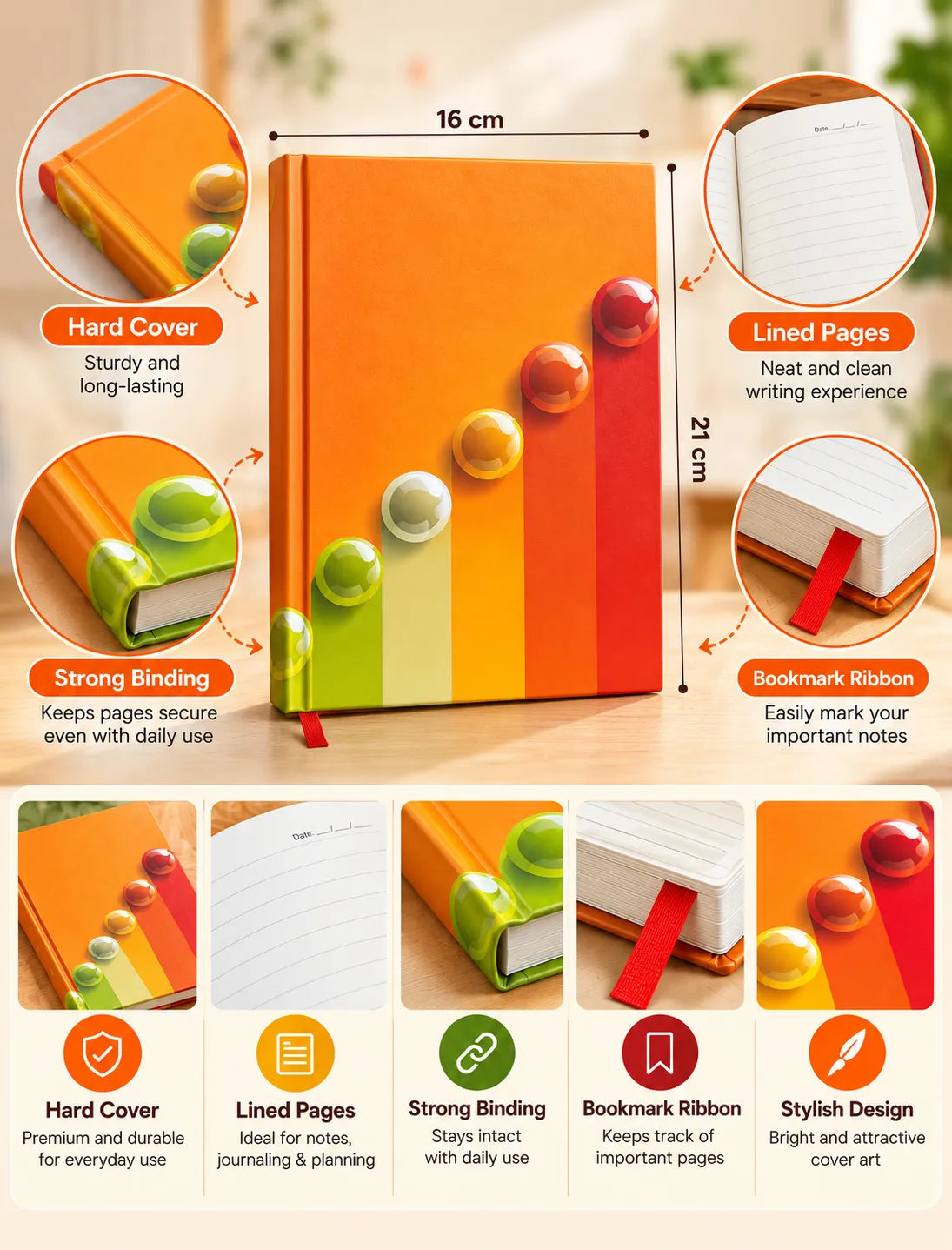 Colourful Bubble Design Hard Cover Notebook – Ruled Journal | 124 & 192 Pages