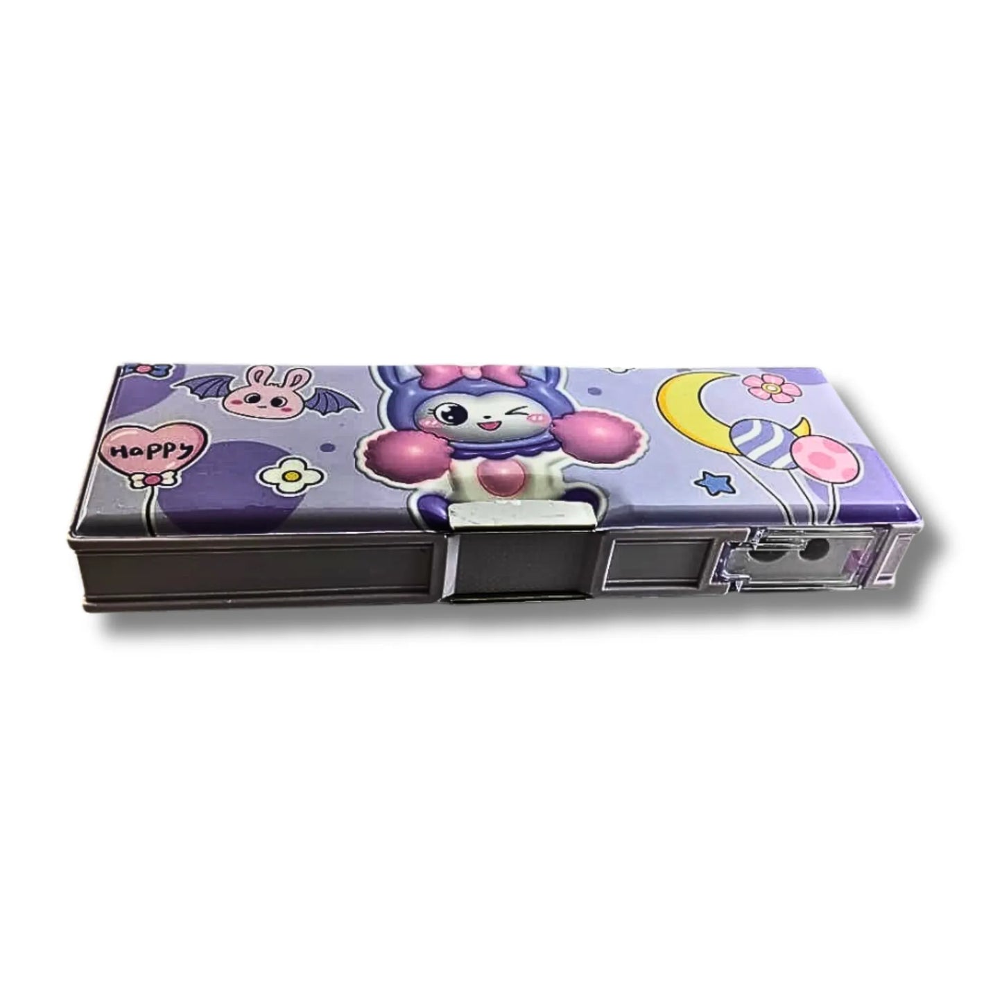 Cool Bunny Pencil Box with Built-in Sharpener | Cute Cartoon Multipurpose Pencil Case for Kids | Premium School Stationery Organizer