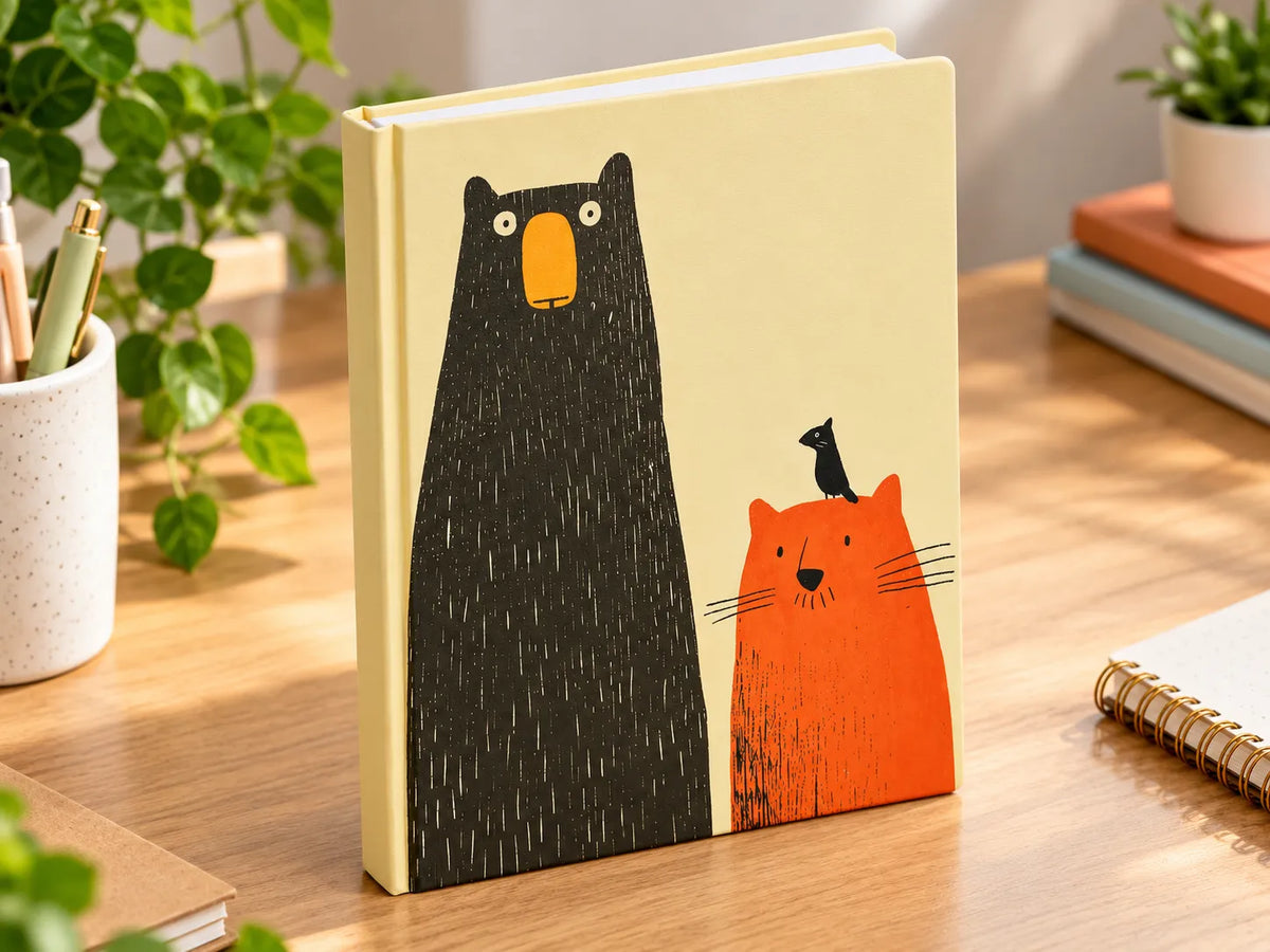 Cozy Bear & Cat Hardcover Notebook – 124 Pages, Ruled, 16 × 21 cm