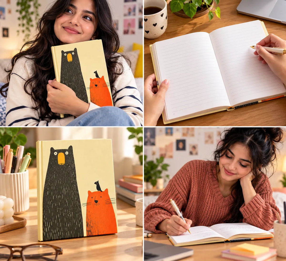 Cozy Bear & Cat Hardcover Notebook – 124 Pages, Ruled, 16 × 21 cm