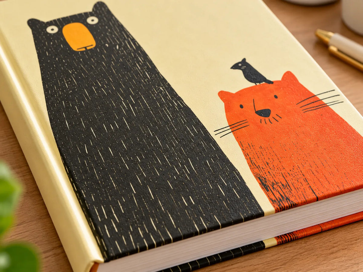 Cozy Bear & Cat Hardcover Notebook – 124 Pages, Ruled, 16 × 21 cm