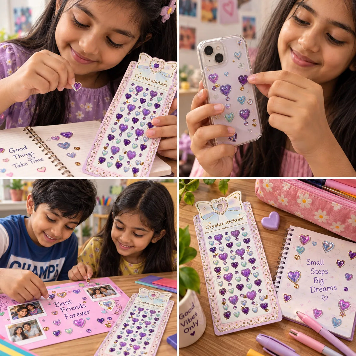 Crystal Heart Stickers – Cute Glitter Heart Self-Adhesive Stickers | Saadhya Kraafts