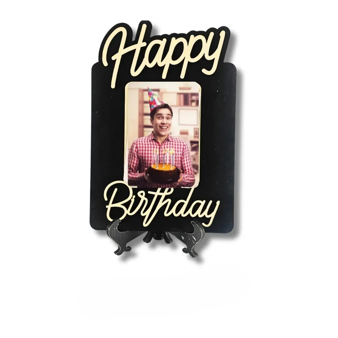 Personalized "Happy Birthday" Wooden Table Photo Frame - Custom Single Photo Desk Gift