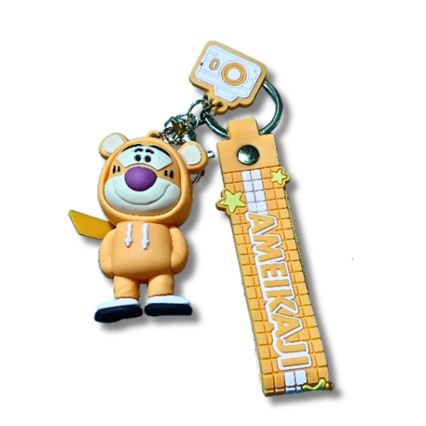 Cute Cartoon Tiger Keychain with Decorative Strap